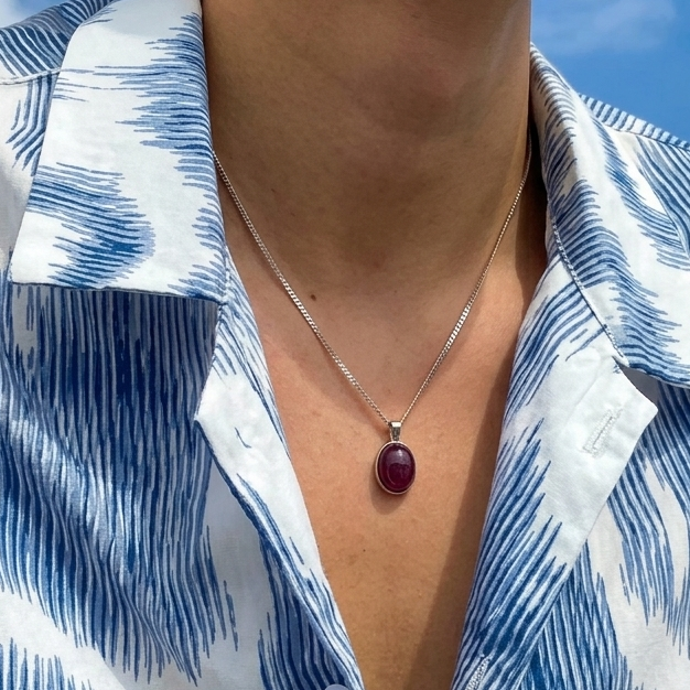 Ruby Pendant Silver Necklace