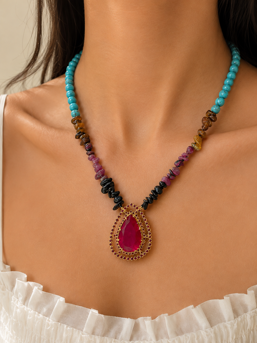 Turquoise Ruby Glow Necklace