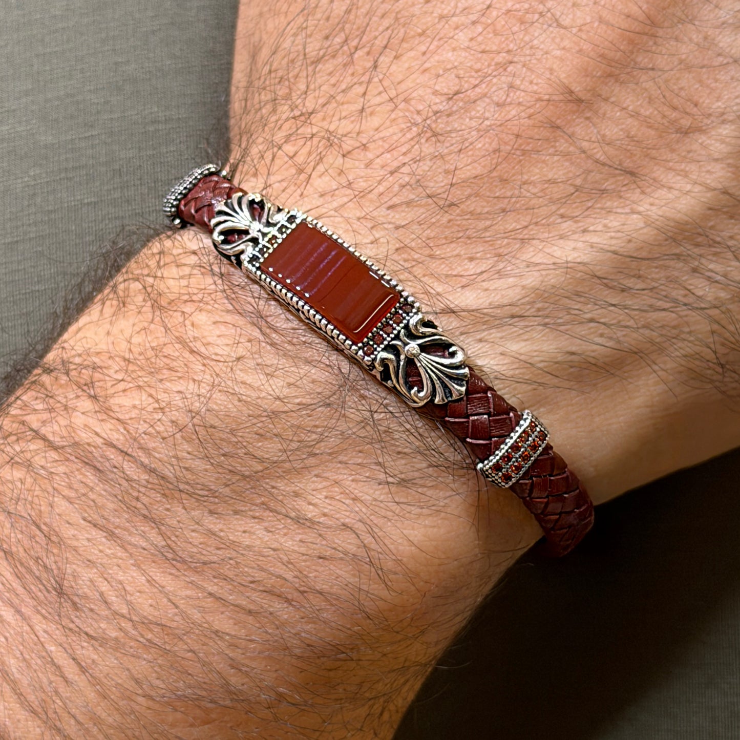 Burgundy Ember Leather Bracelet