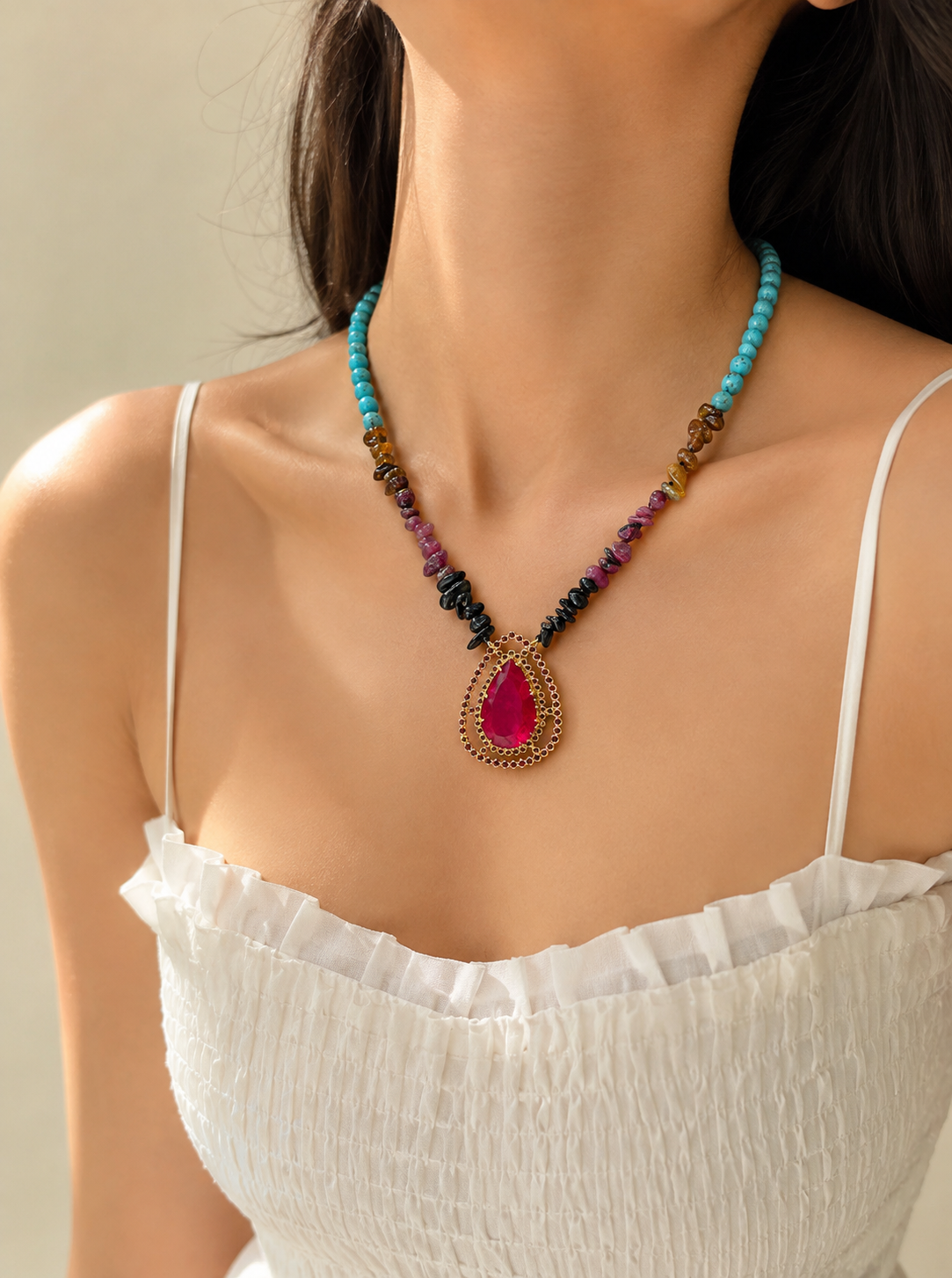 Turquoise Ruby Glow Necklace