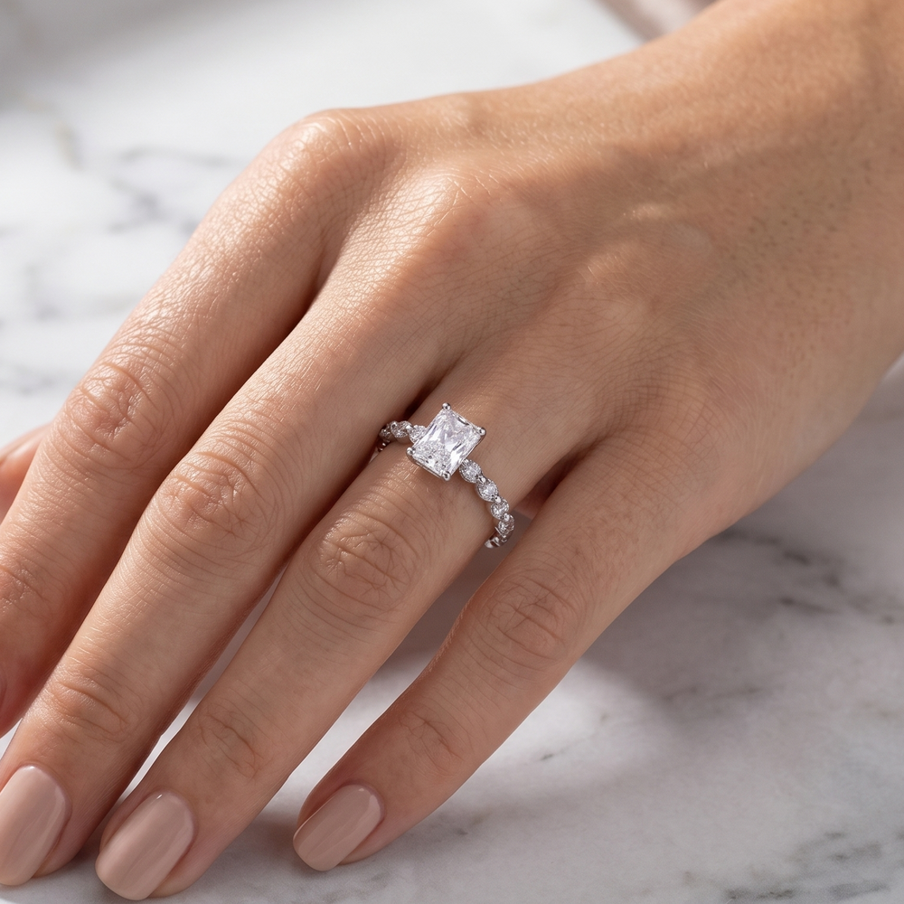 White Spark Side-Stone Ring