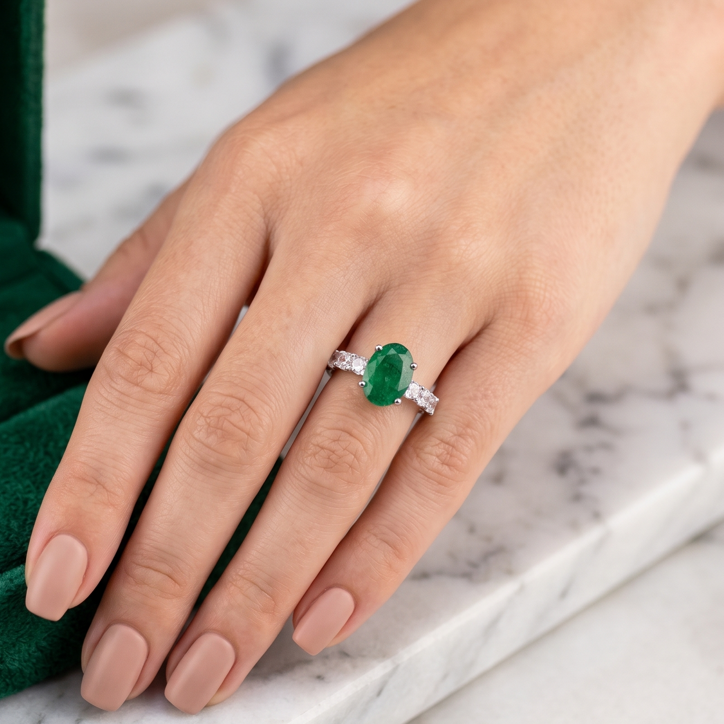 Emerald Side Spark Ring