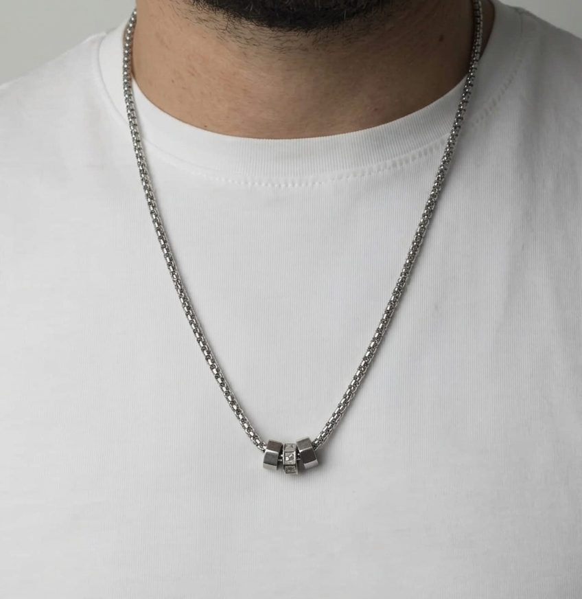 Trio Circle Tungsten Necklace