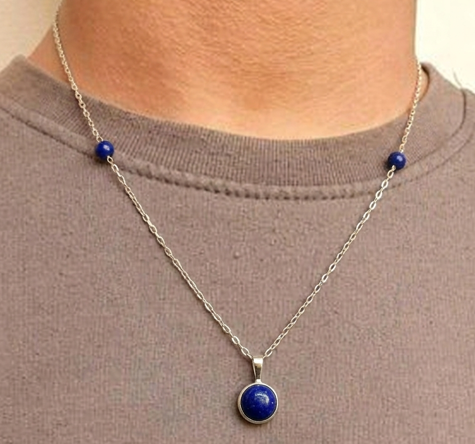 Lapis Sphere Silver Necklace