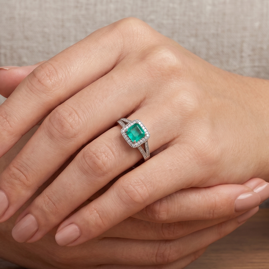 Emerald Halo Elegance Ring