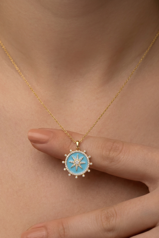 Golden Turquoise Helm Necklace
