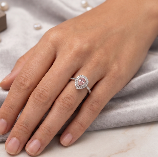 Pink Heart Halo Ring