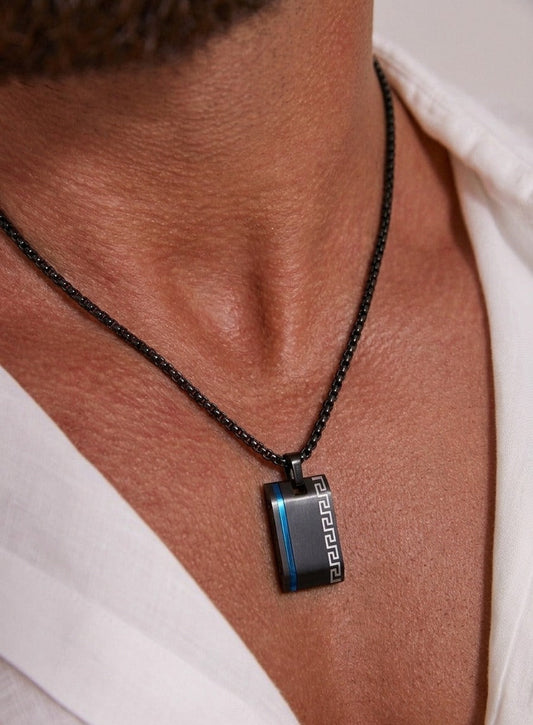 Midnight Blue Line Tungsten Necklace