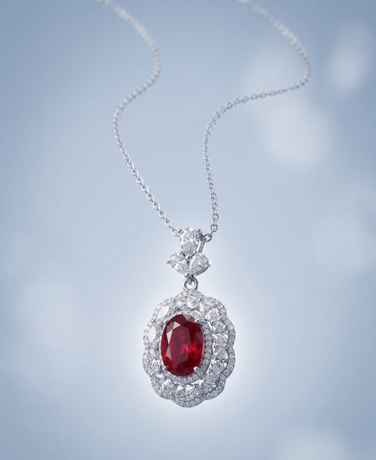 Ruby Zircon Halo Necklace