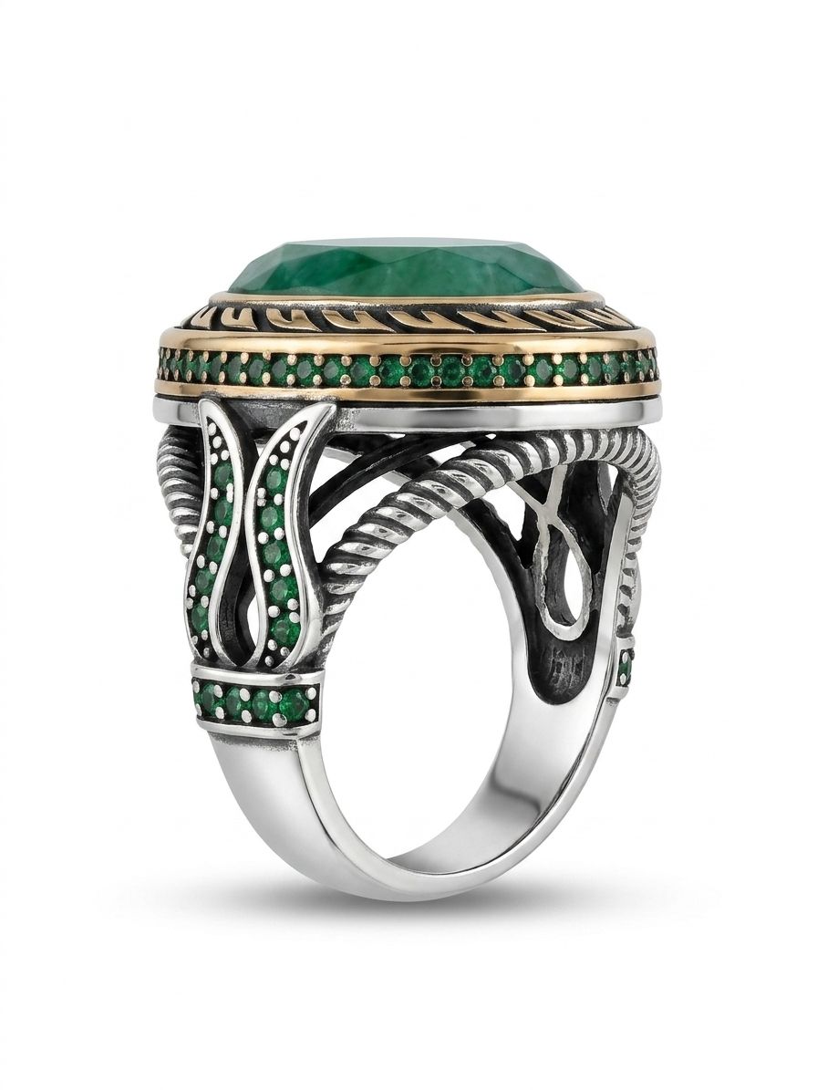Golden Emerald Crown Ring