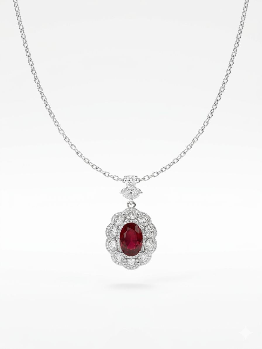 Ruby Zircon Halo Necklace