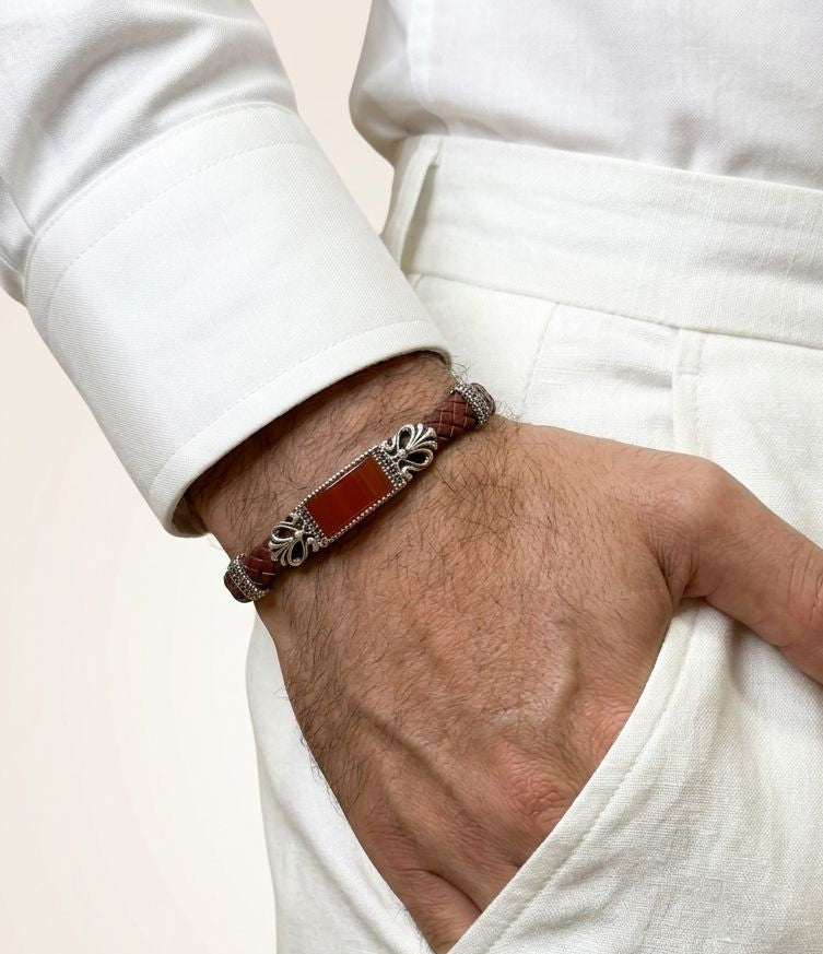 Burgundy Ember Leather Bracelet